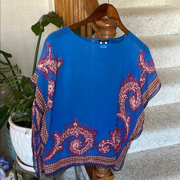 Talbots Blue Paisley Silk Kaftan Pop Over Tunic Top - Picture 2 of 9